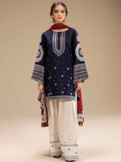 Embroidered Dhanak 3-Piece Unstitched Set – Rangraiz Collection BY RS Fashion